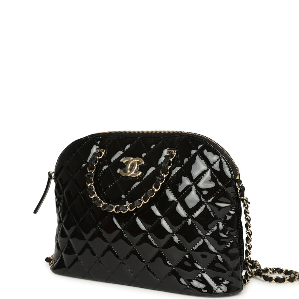 Chanel Top Handle Shopping Bag Black Patent Leather Gold Hardware
