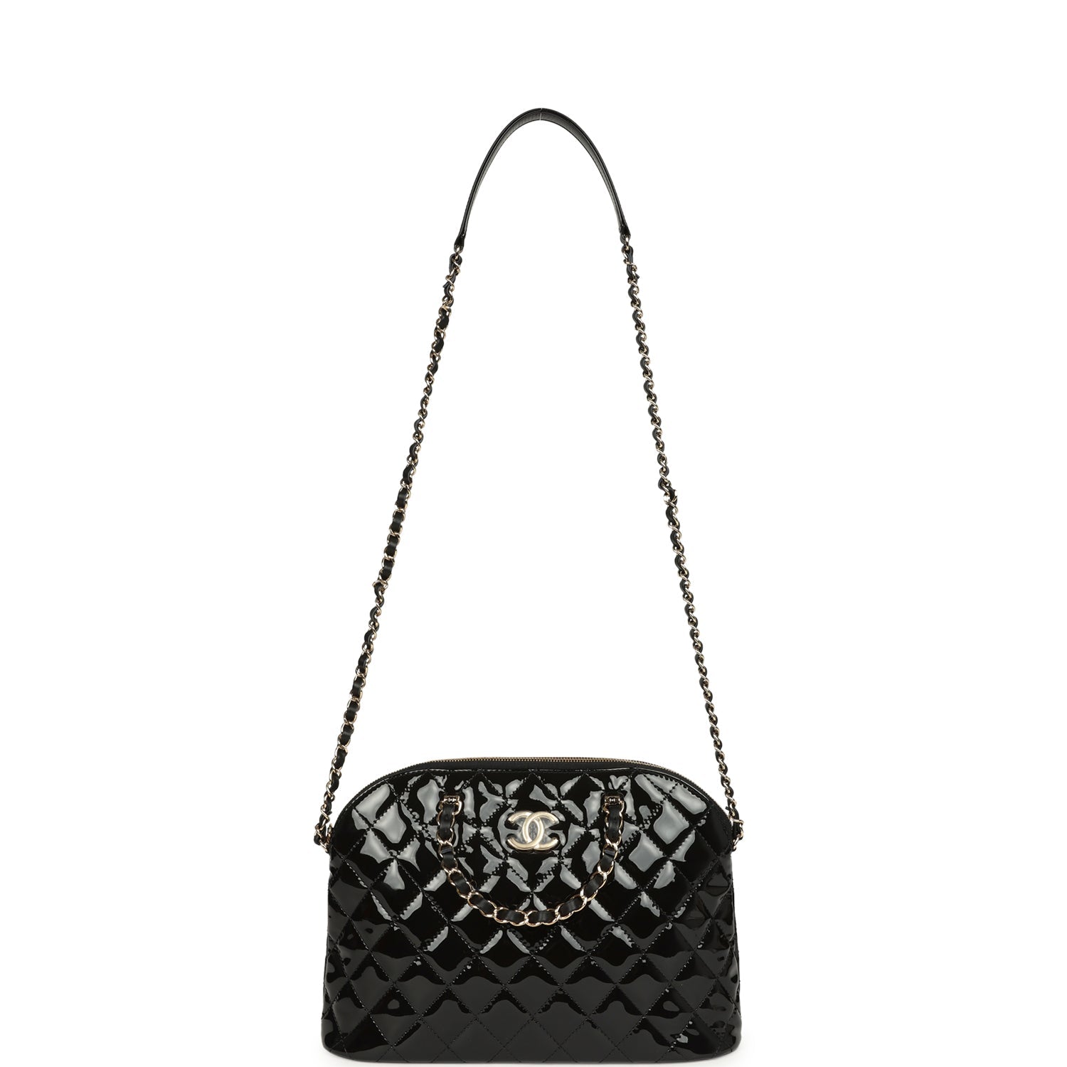 Chanel Top Handle Shopping Bag Black Patent Leather Gold Hardware