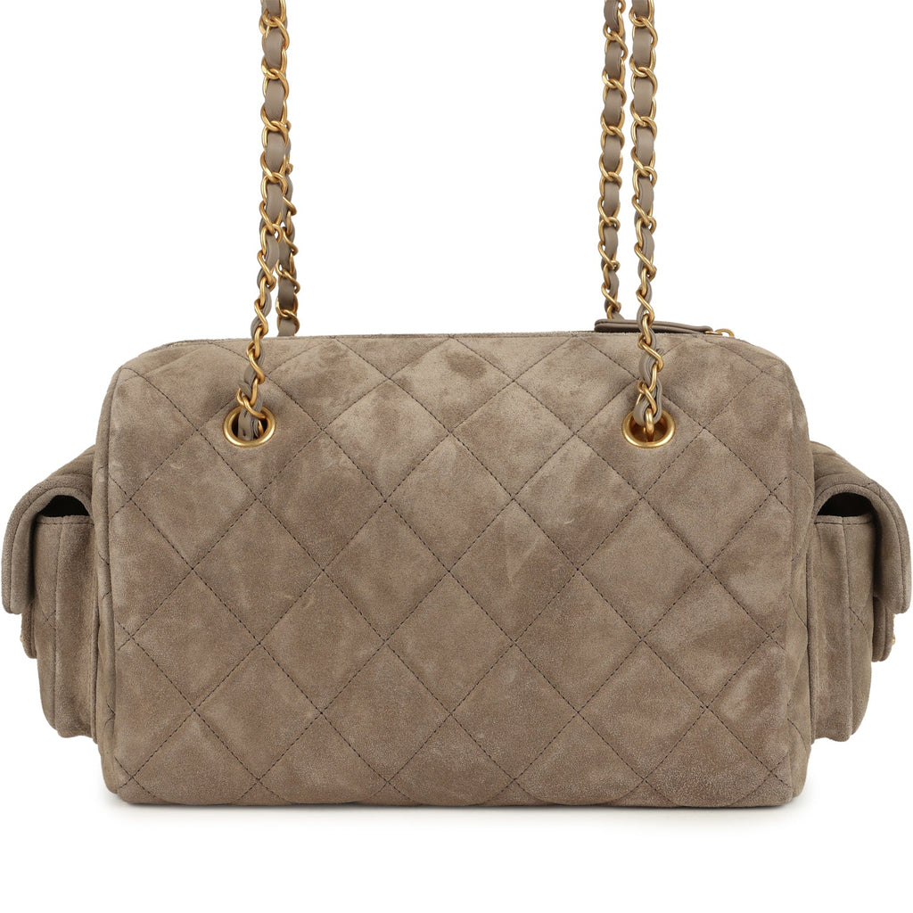 Chanel Small Bowling Bag Dark Grey Suede Antique Gold Hardware