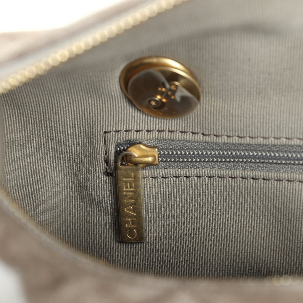 Chanel Small Bowling Bag Dark Grey Suede Antique Gold Hardware