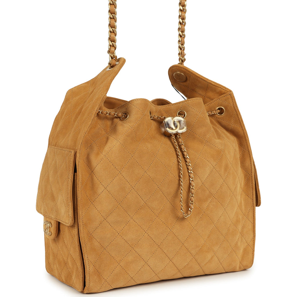 Chanel Medium 25 Hobo Bag Beige Suede Antique Gold Hardware