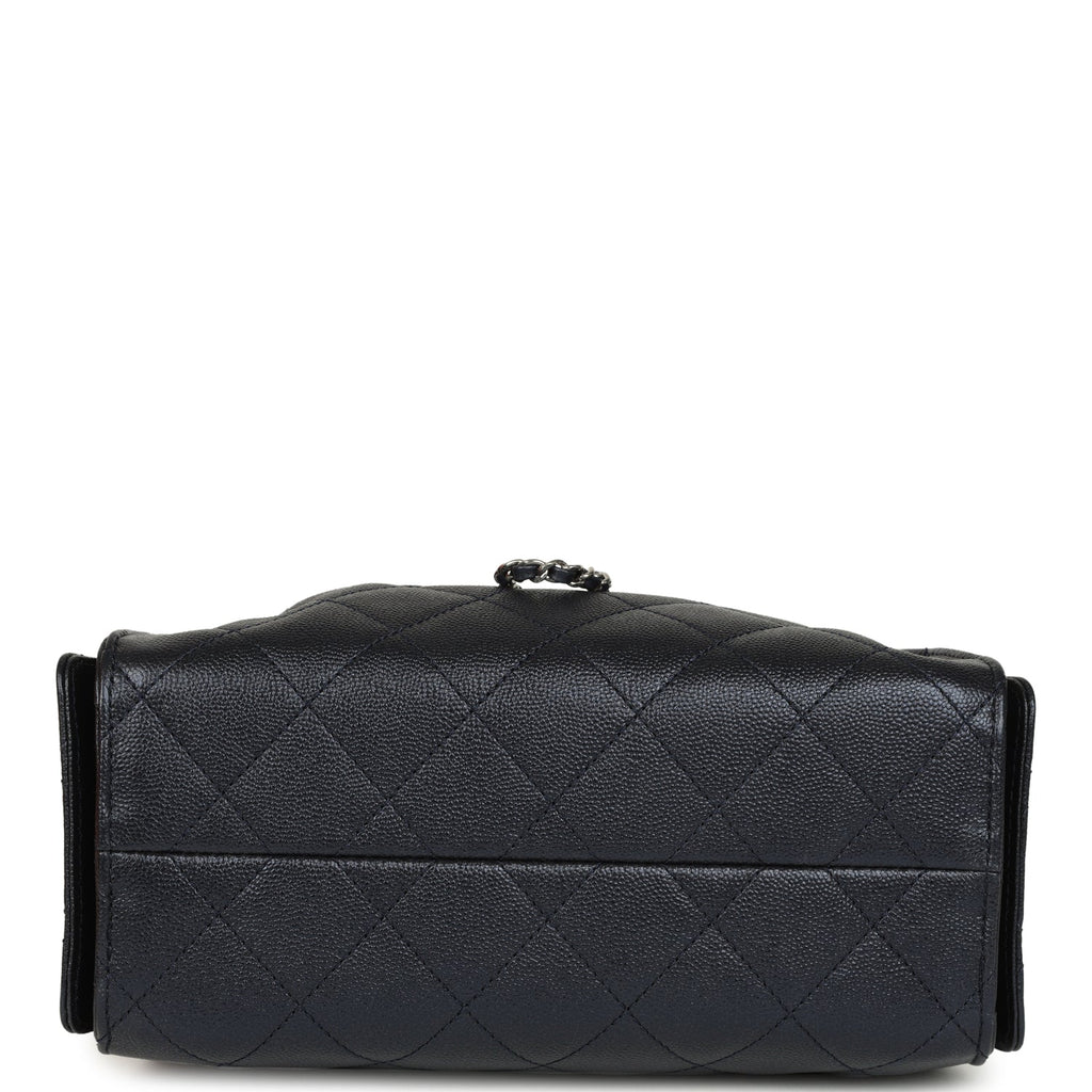 Chanel Mini 25 Hobo Bag Dark Blue Metallic Caviar Silver Hardware