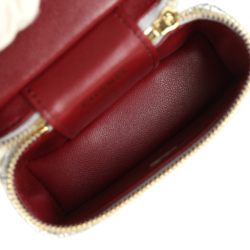 Chanel Micro Top Handle Vanity Case Bag Charm Metallic Silver Aged Calfskin Gold Hardware