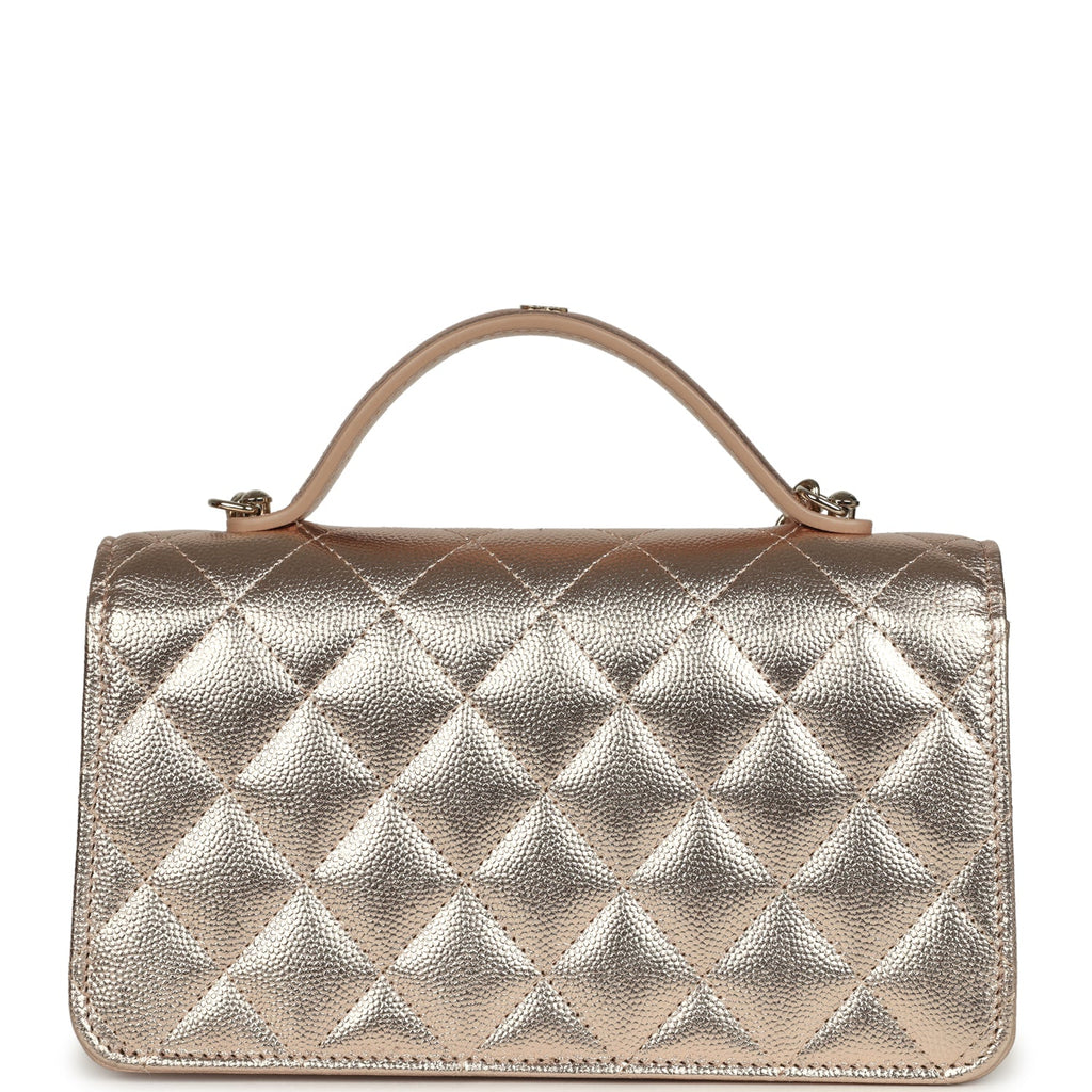 Chanel Top Handle Wallet On Chain WOC Metallic Copper Shiny Caviar Light Gold Hardware