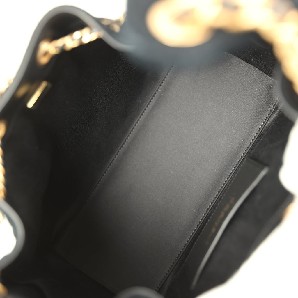 Chanel Small 25 Hobo Bag Black Suede Antique Gold Hardware