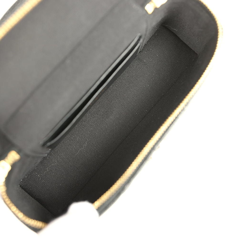 Chanel Top Handle Long Vanity Case with Chain Black Shiny Caviar Gold Hardware