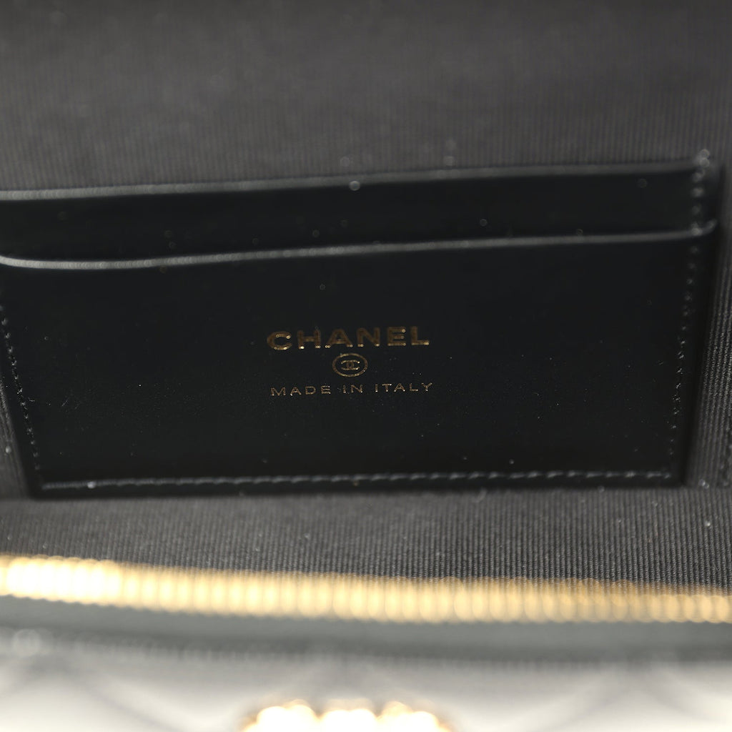 Chanel Top Handle Long Vanity Case with Chain Black Shiny Caviar Gold Hardware