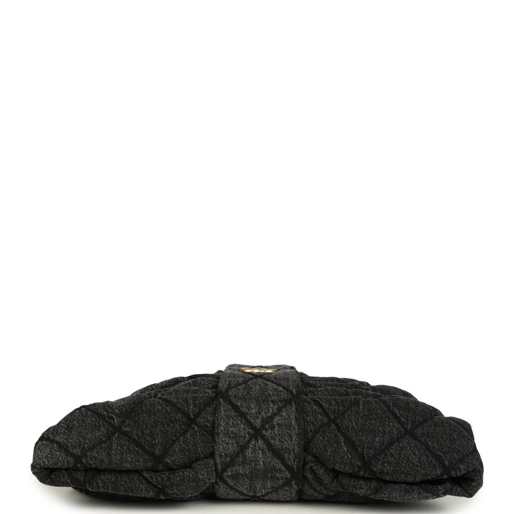 Chanel Maxi Bow Bag Black Washed Denim Antique Gold Hardware