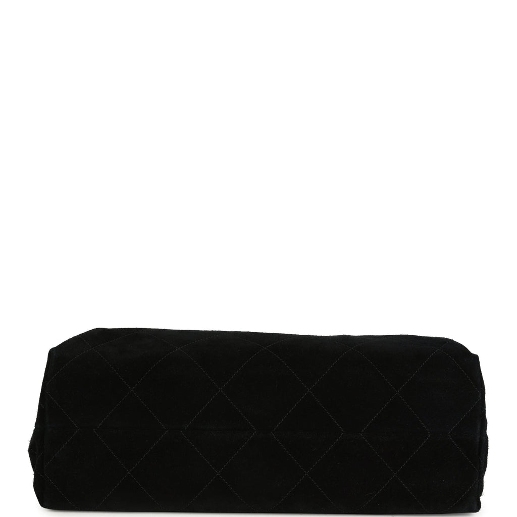 Chanel Maxi Hobo Bag Black Suede Antique Gold Hardware