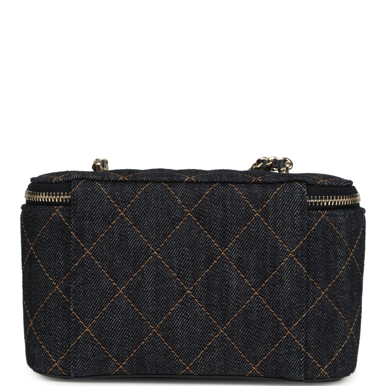 Chanel Small Classic Vanity Case Dark Blue Denim Light Gold Hardware