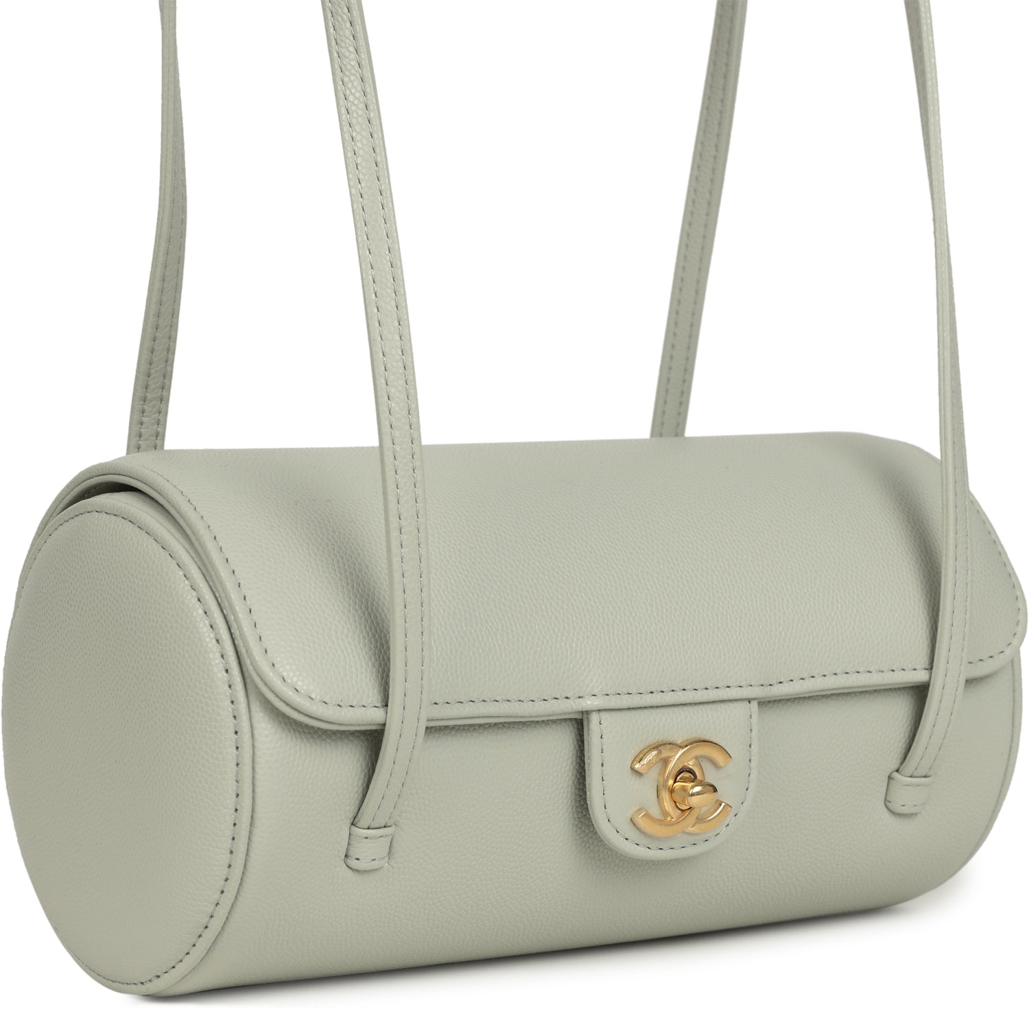 Chanel Preppy Coco Bowling Bag Light Green Shiny Caviar Brushed Gold Hardware
