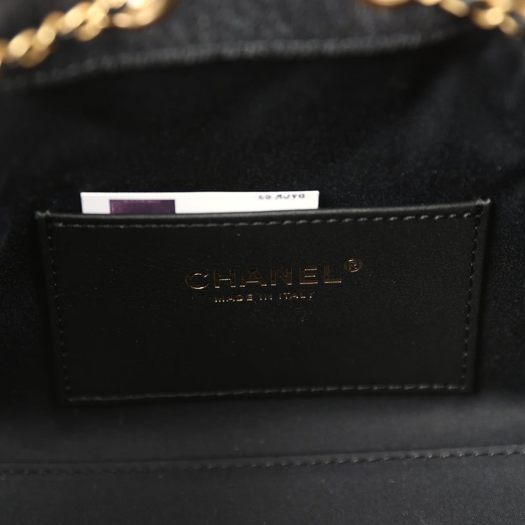 Chanel Mini 25 Hobo Bag Black Washed Denim Antique Gold Hardware