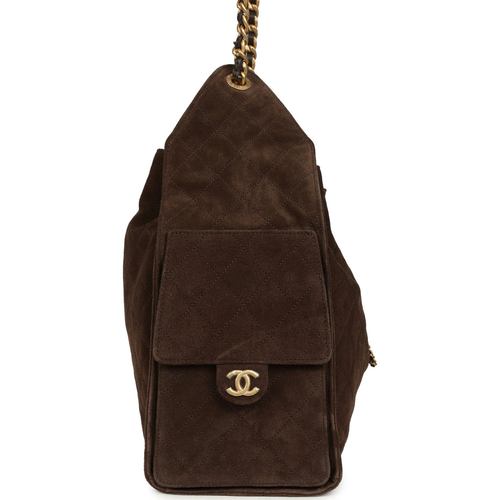 Chanel Medium 25 Hobo Bag Dark Brown Suede Antique Gold Hardware
