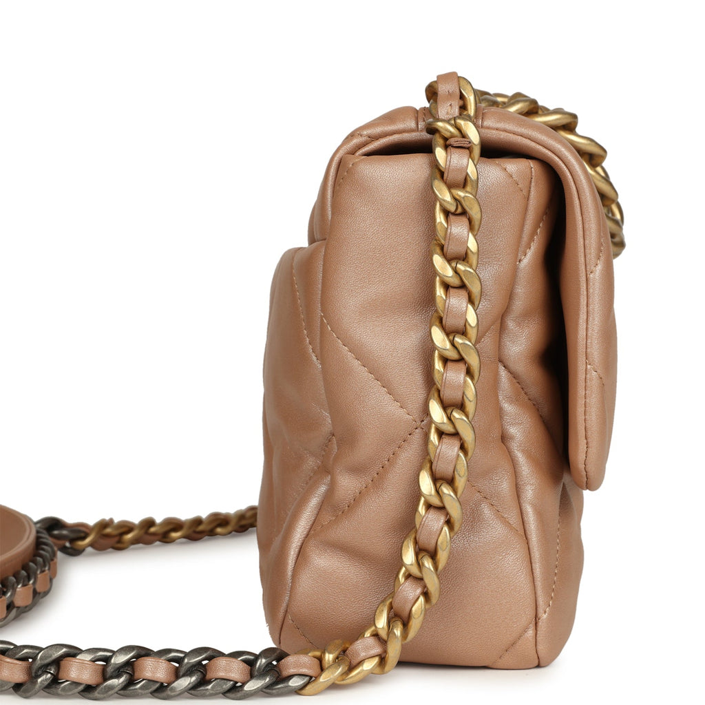 Chanel Large 19 Flap Bag Beige Iridescent Lambskin Mixed Metal Hardware