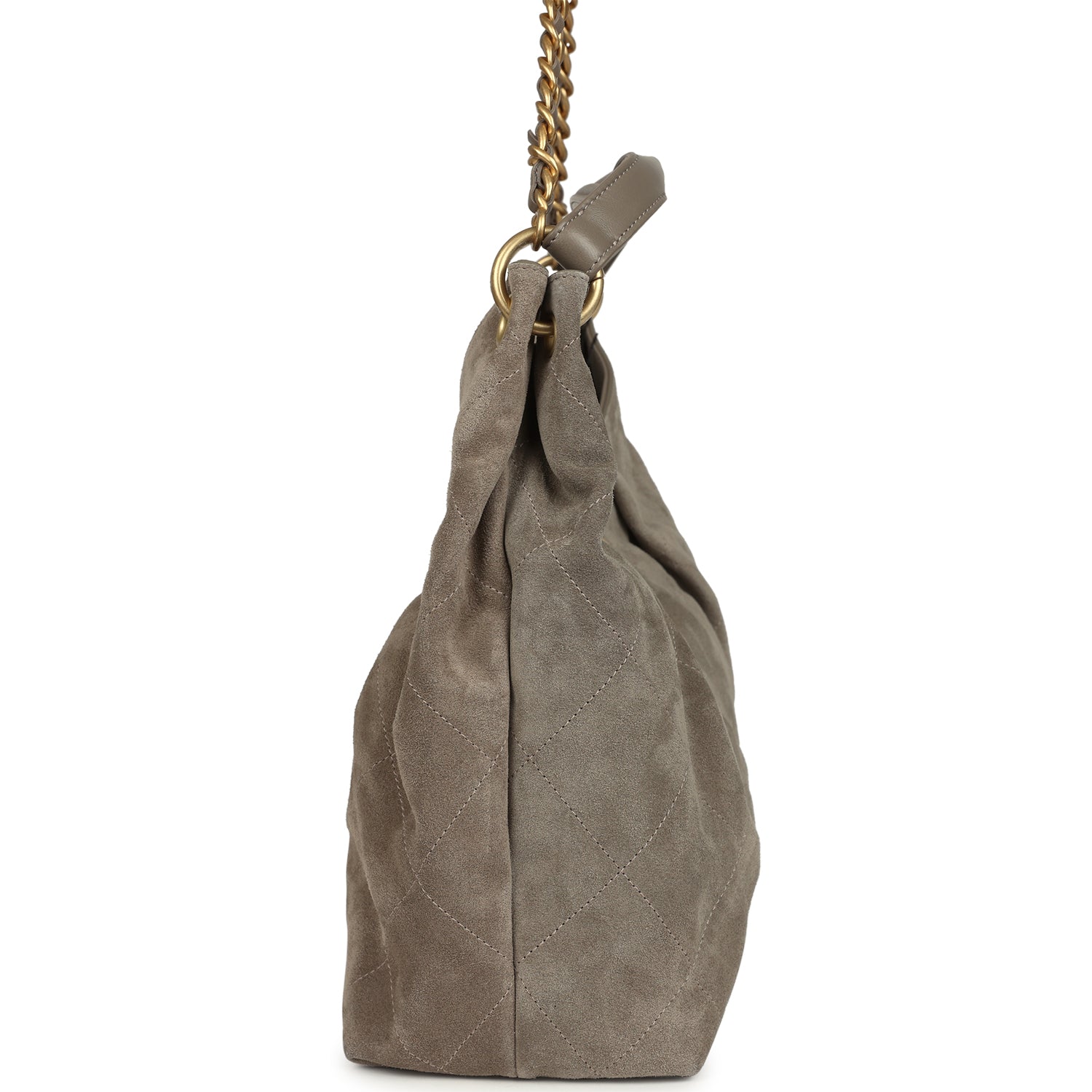 Chanel Maxi Hobo Bag Dark Grey Suede Antique Gold Hardware