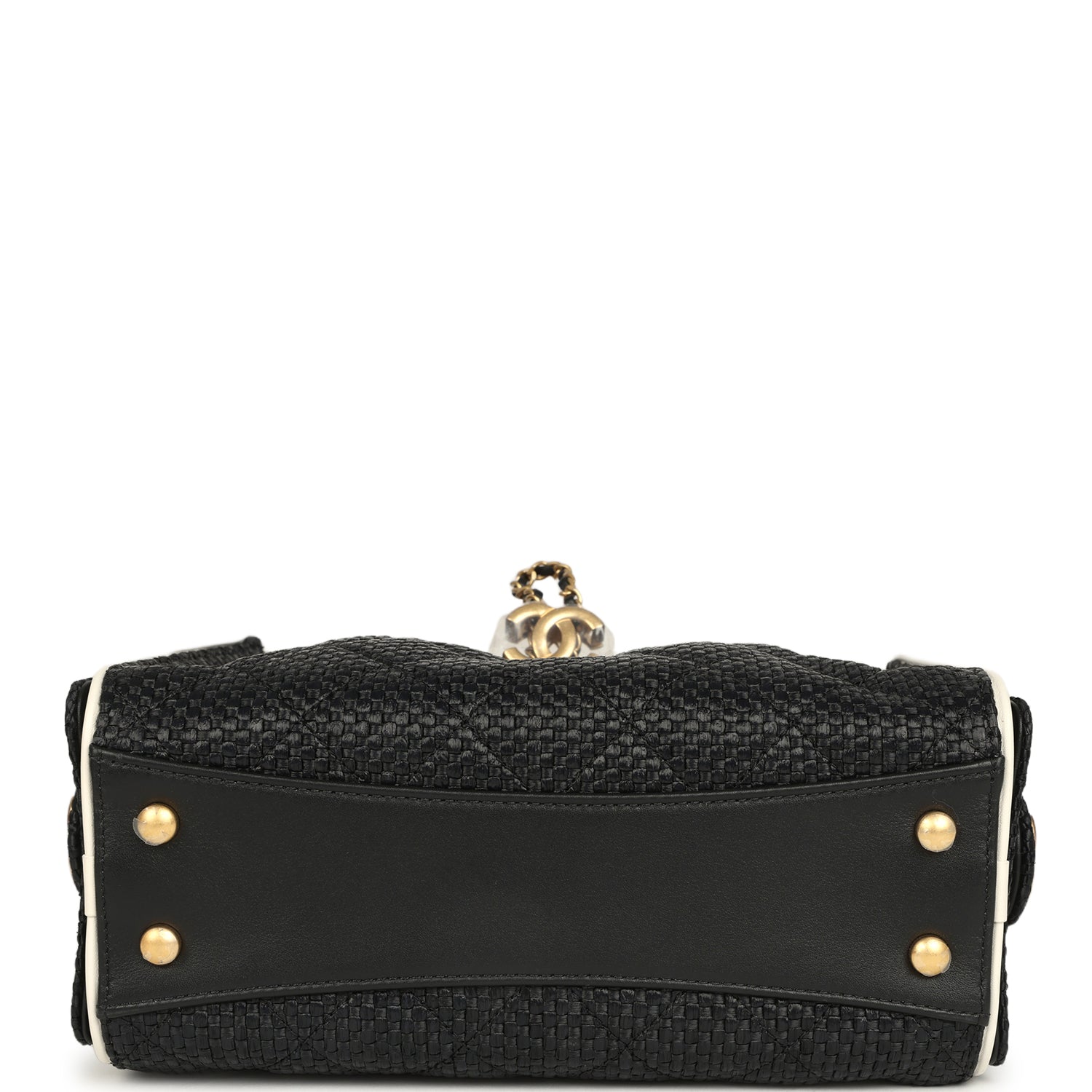 Chanel Mini 25 Hobo Bag Black Raffia and White Calfskin Antique Gold Hardware