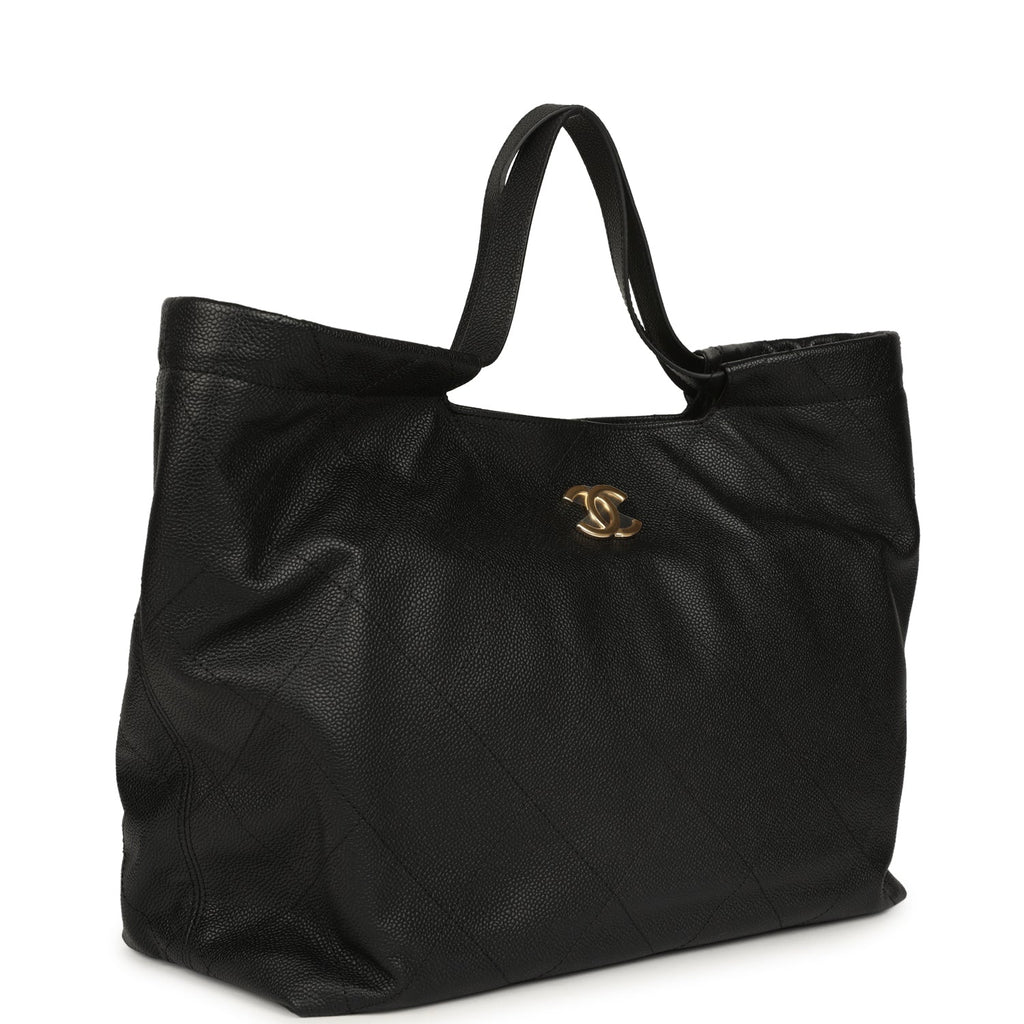 Chanel Maxi Coco Shopping Bag Black Caviar Brushed Gold Hardware
