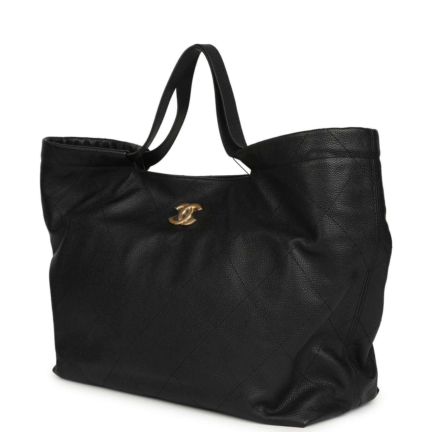 Chanel Maxi Coco Shopping Bag Black Caviar Brushed Gold Hardware