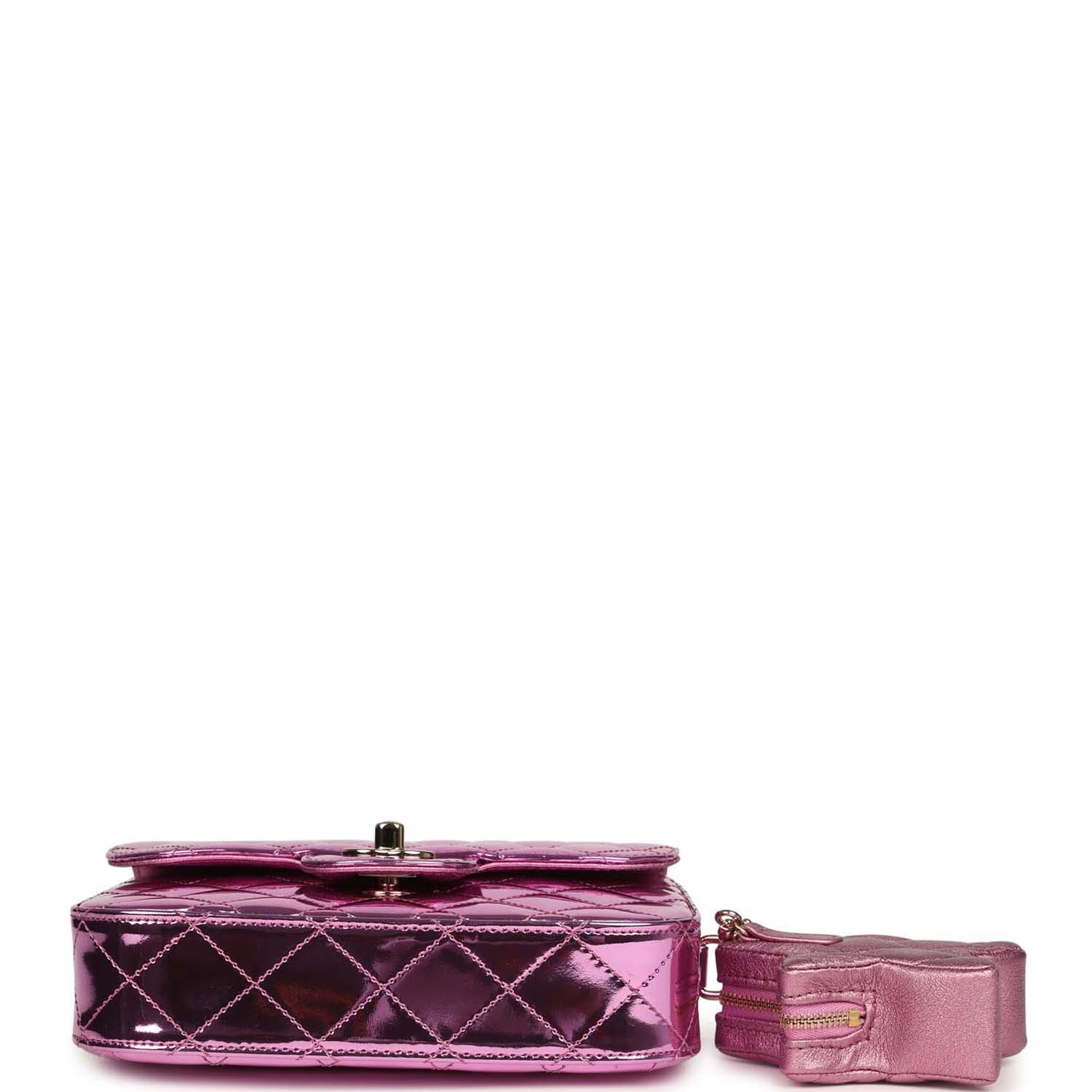 Pre-owned Chanel Mini Flap Bag and Star Coin Purse Pink Mirror Calfskin and Metallic Calfskin Light Gold Hardware