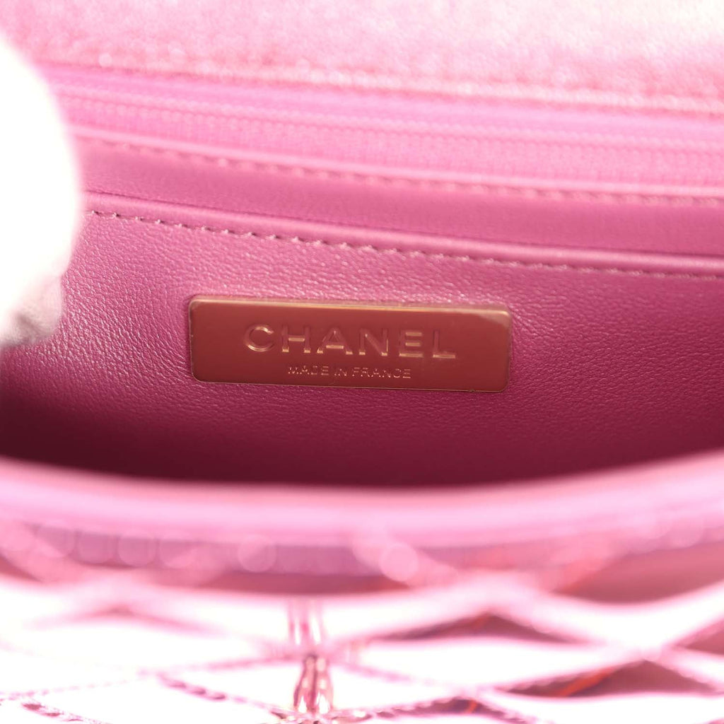 Pre-owned Chanel Mini Flap Bag and Star Coin Purse Pink Mirror Calfskin and Metallic Calfskin Light Gold Hardware