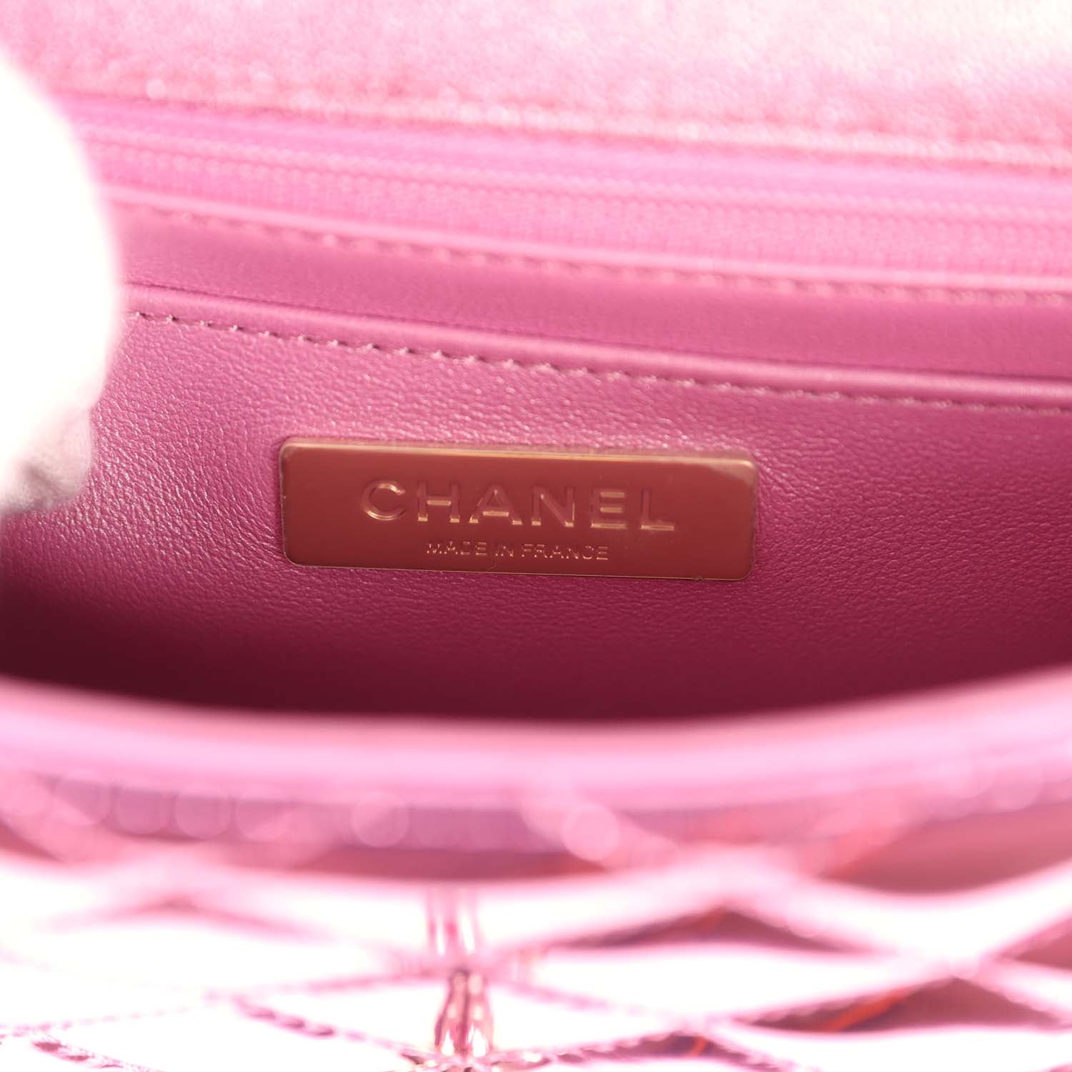 Pre-owned Chanel Mini Flap Bag and Star Coin Purse Pink Mirror Calfskin and Metallic Calfskin Light Gold Hardware