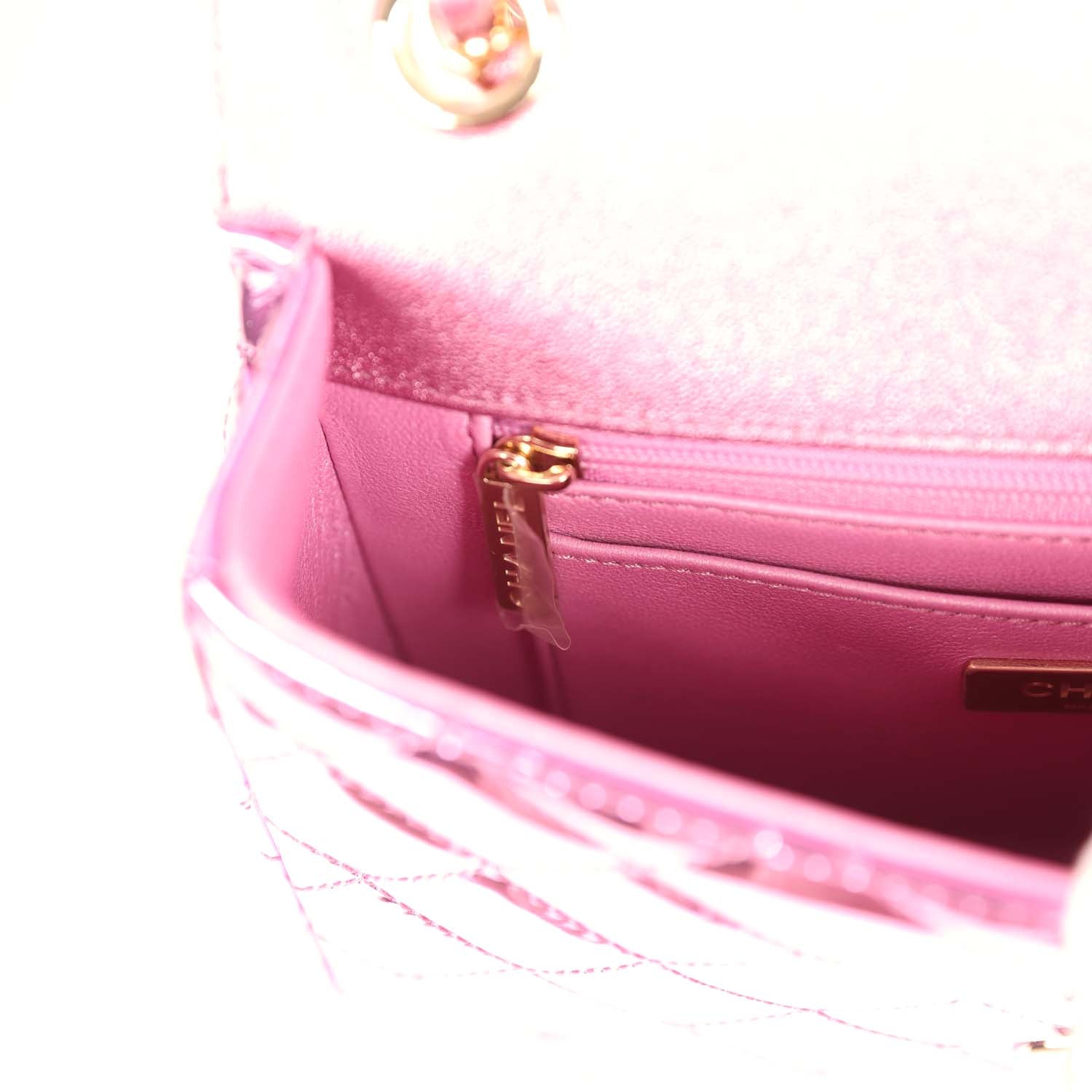 Pre-owned Chanel Mini Flap Bag and Star Coin Purse Pink Mirror Calfskin and Metallic Calfskin Light Gold Hardware