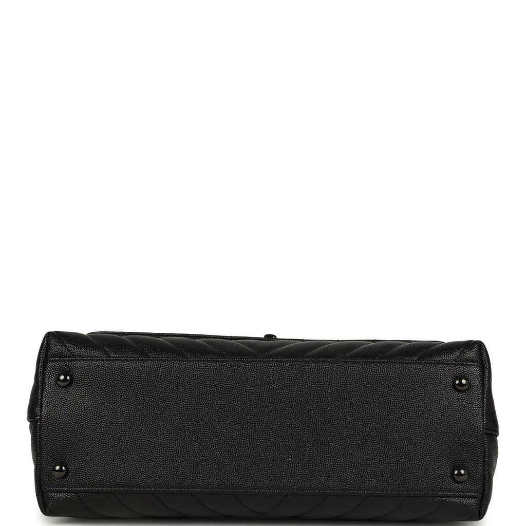 Chanel Medium Chevron Coco Top Handle So Black Shiny Caviar Black Hardware