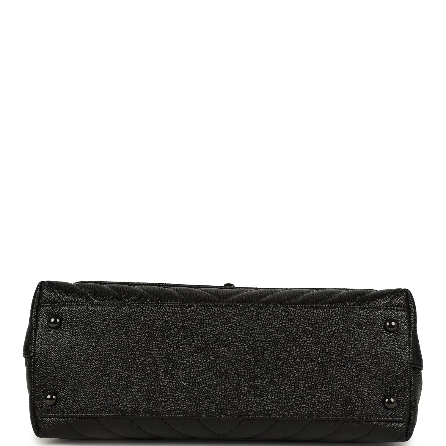 Chanel Medium Chevron Coco Top Handle So Black Shiny Caviar Black Hardware