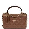 Chanel Small Tortoiseshell Top Handle Vanity Case Brown Shiny Lambskin Light Gold Hardware