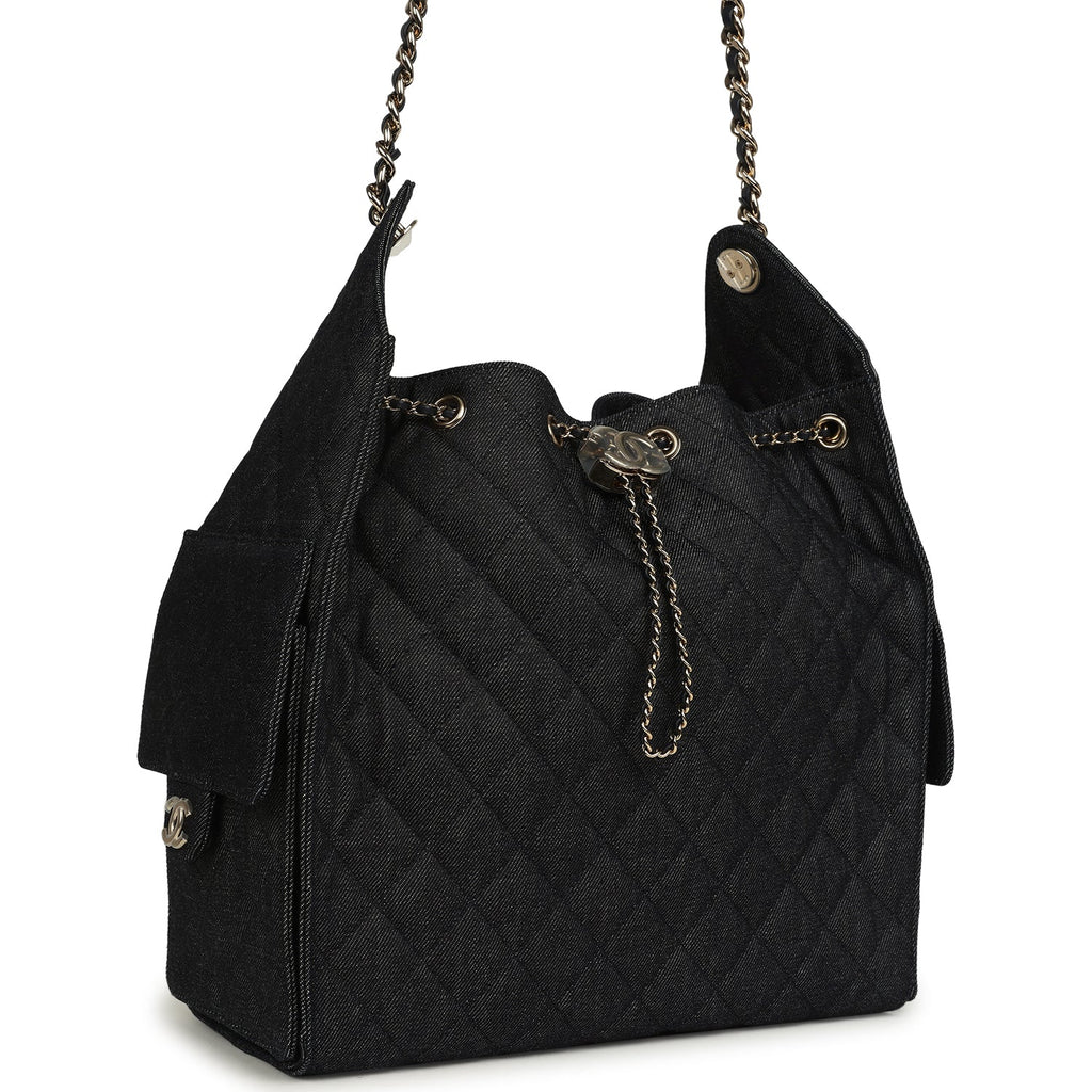 Chanel Medium 25 Hobo Bag Dark Denim Light Gold Hardware