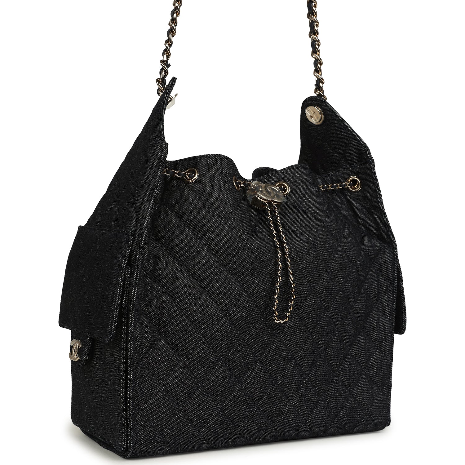 Chanel Medium 25 Hobo Bag Dark Denim Light Gold Hardware