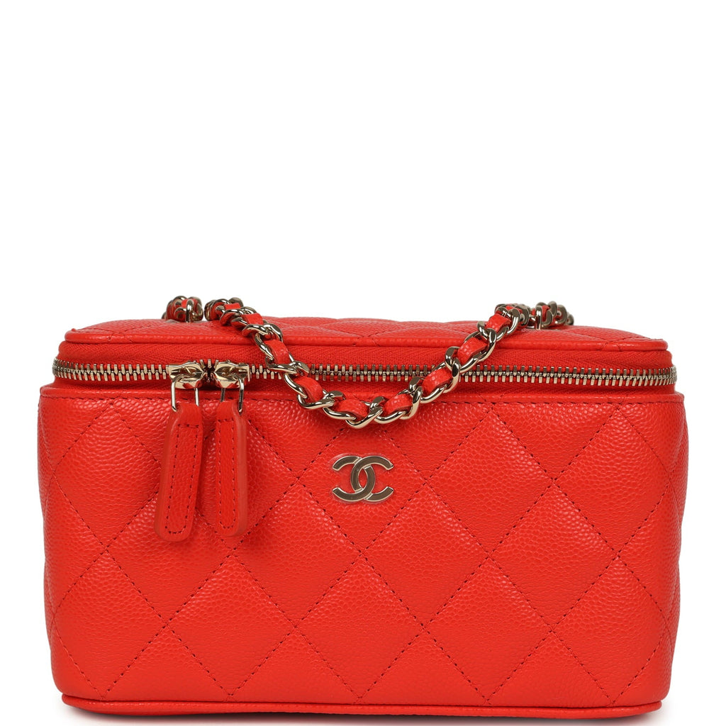 Chanel Small Classic Vanity Case Red Shiny Caviar Light Gold Hardware