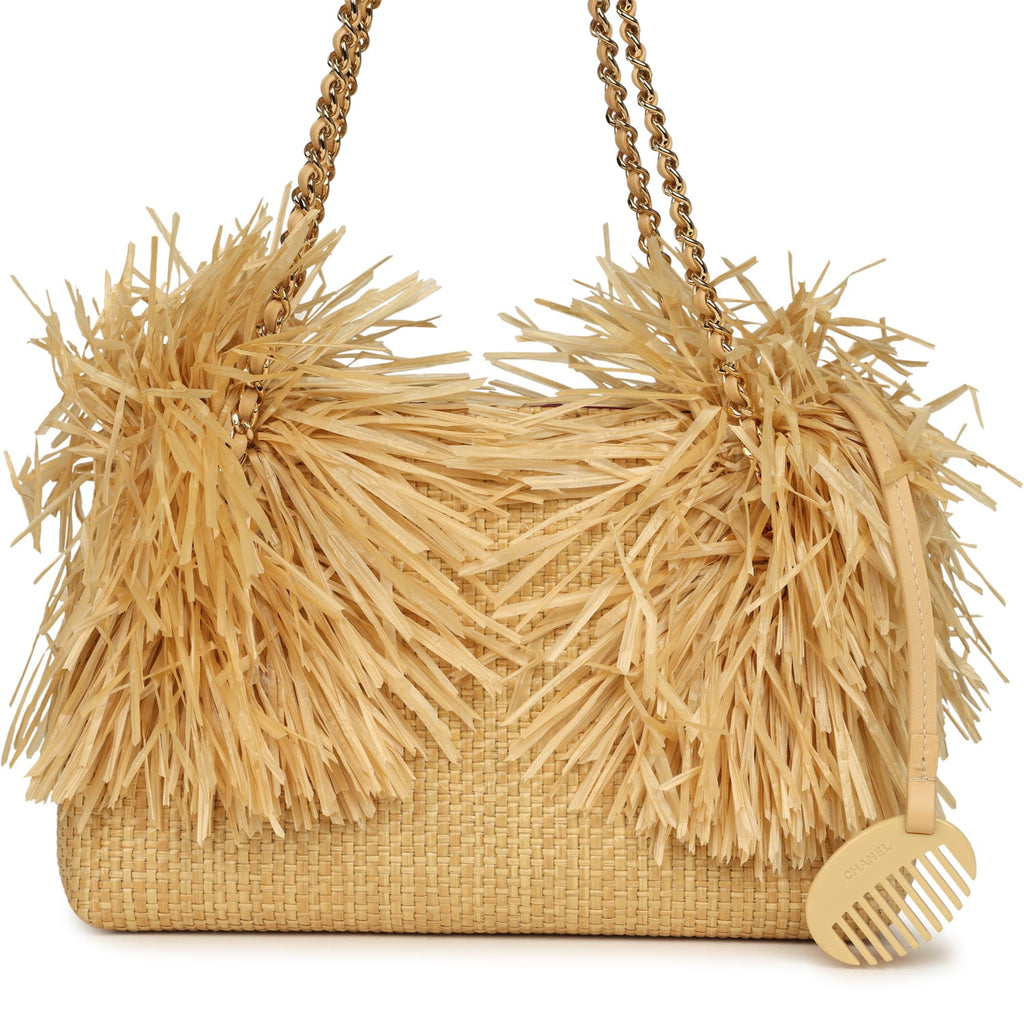 Chanel Small CC Shopping Bag Beige Braided Raffia Gold Hardware
