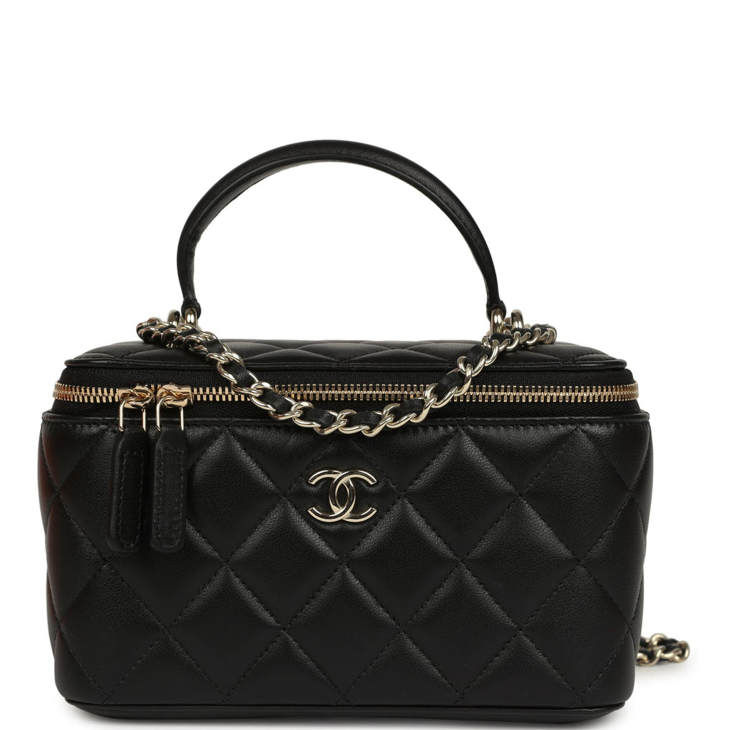 Chanel Small Top Handle Vanity Case Black Lambskin Light Gold Hardware