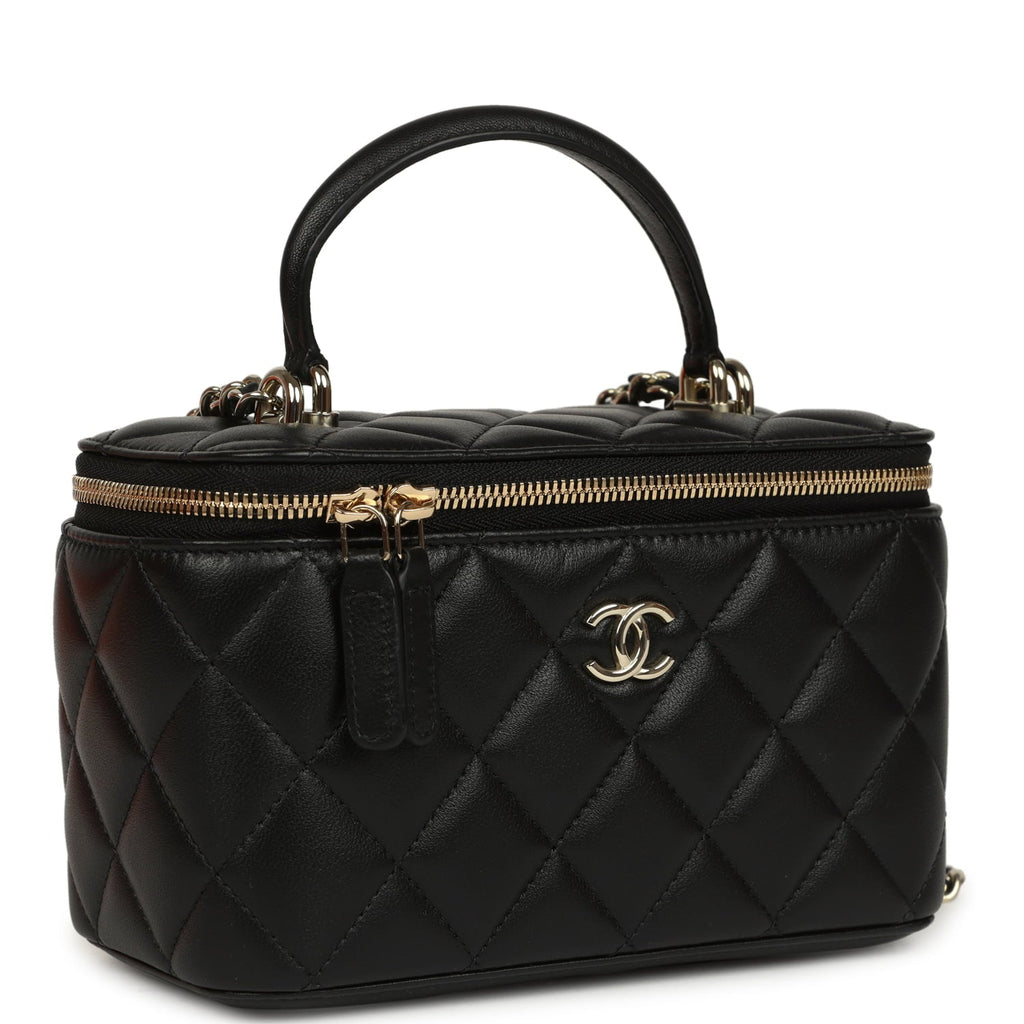 Chanel Small Top Handle Vanity Case Black Lambskin Light Gold Hardware