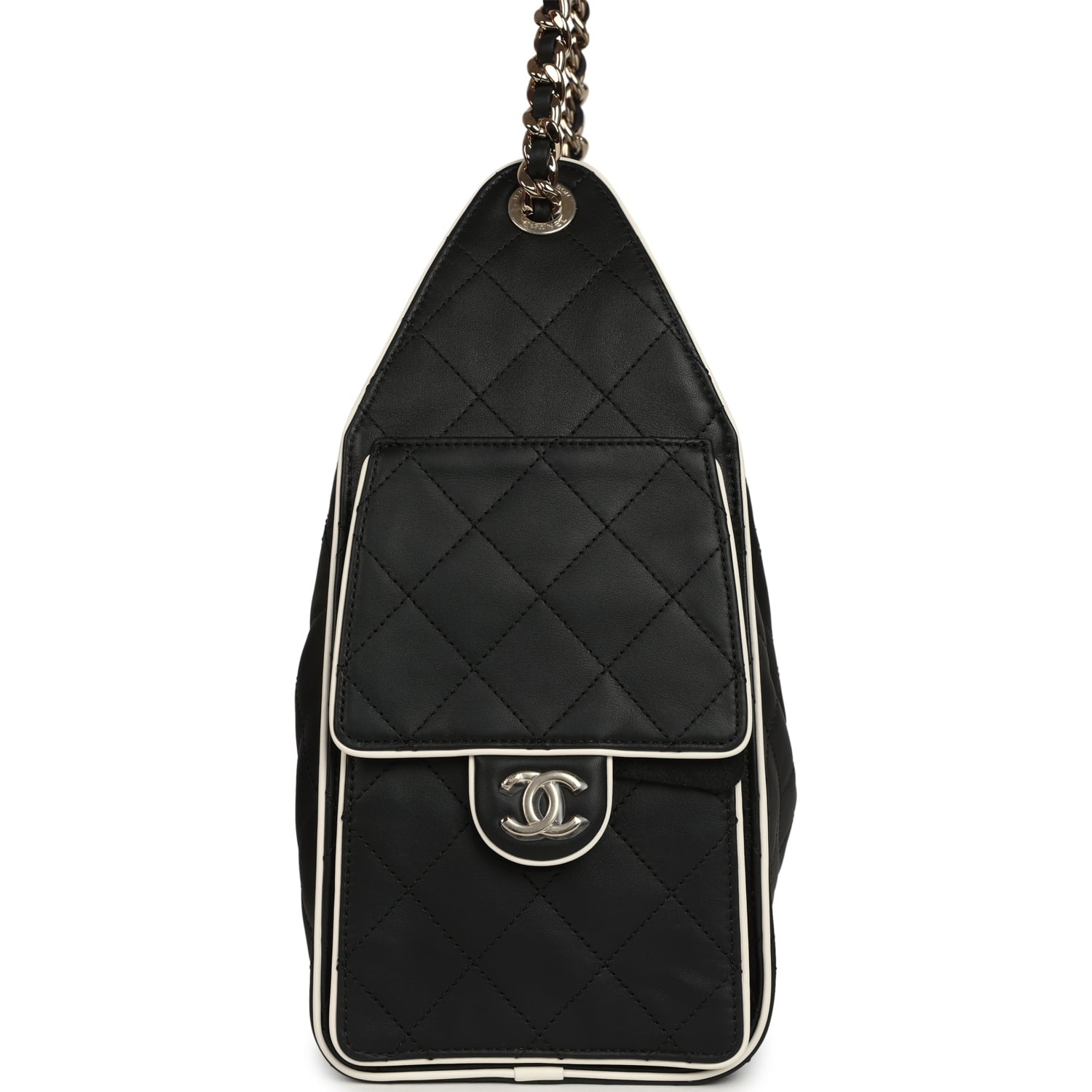 Chanel Small 25 Hobo Bag Black and White Calfskin Light Gold Hardware