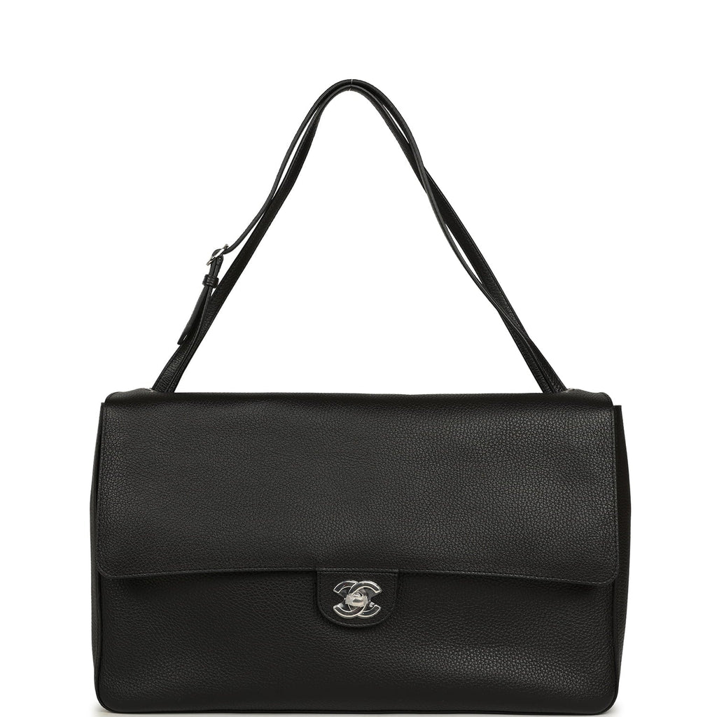 Chanel Maxi "Souplissimo" Large Flap Bag Black Caviar Silver Hardware