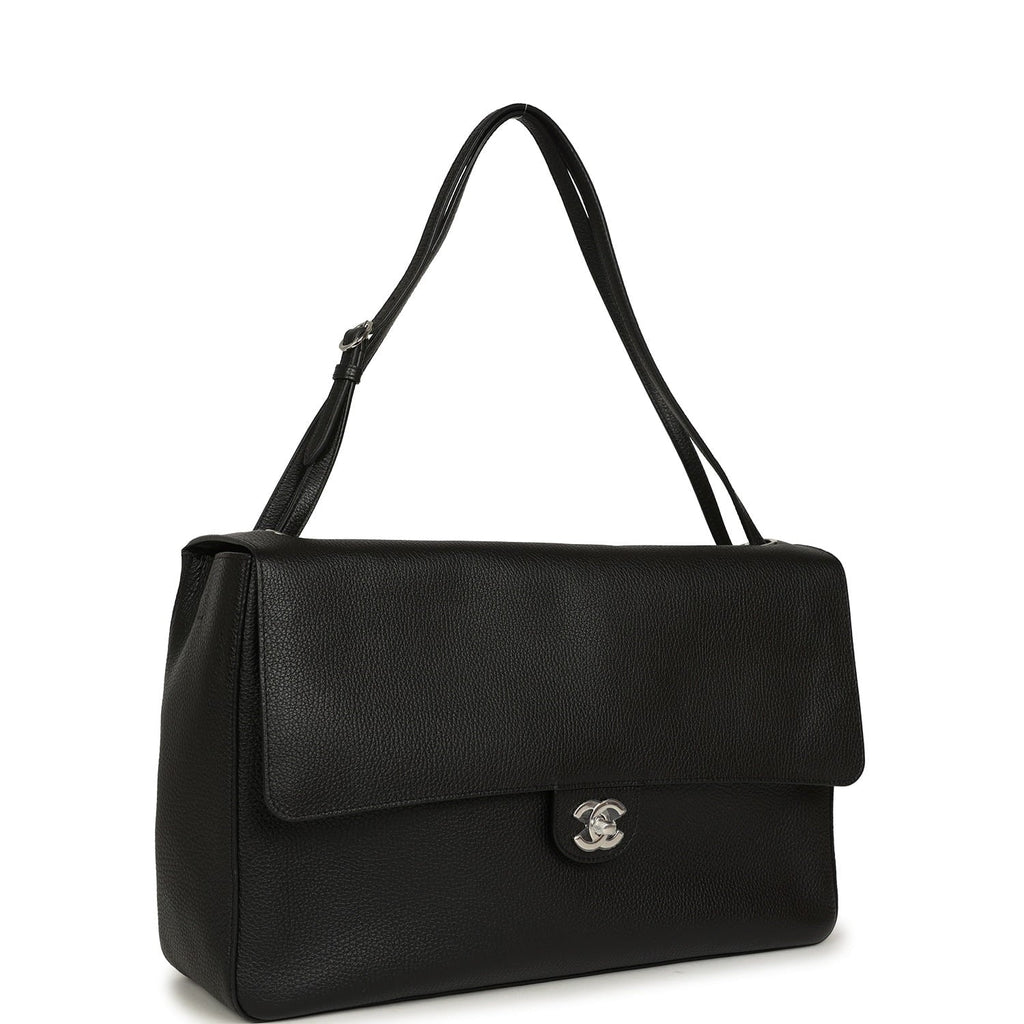 Chanel Maxi "Souplissimo" Large Flap Bag Black Caviar Silver Hardware