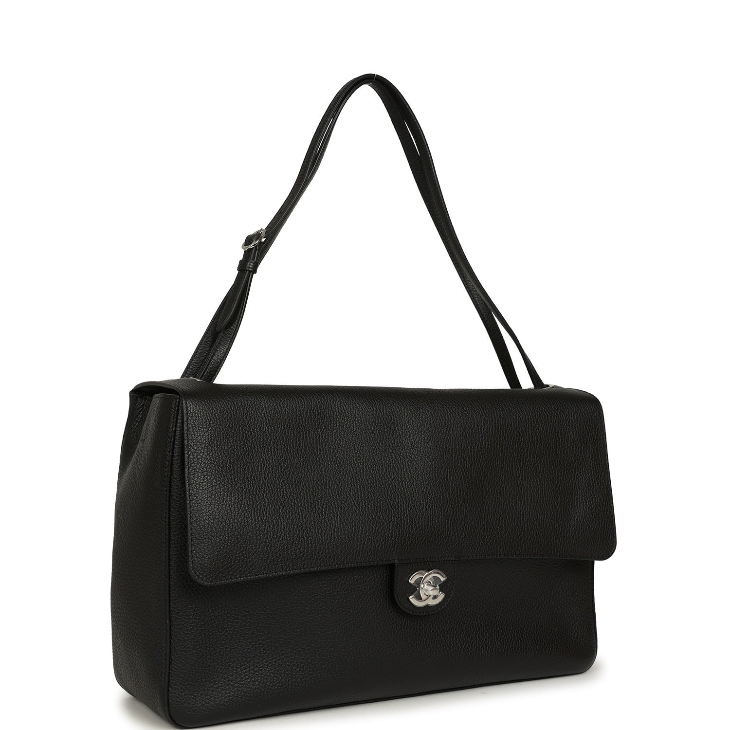 Chanel Maxi "Souplissimo" Large Flap Bag Black Caviar Silver Hardware