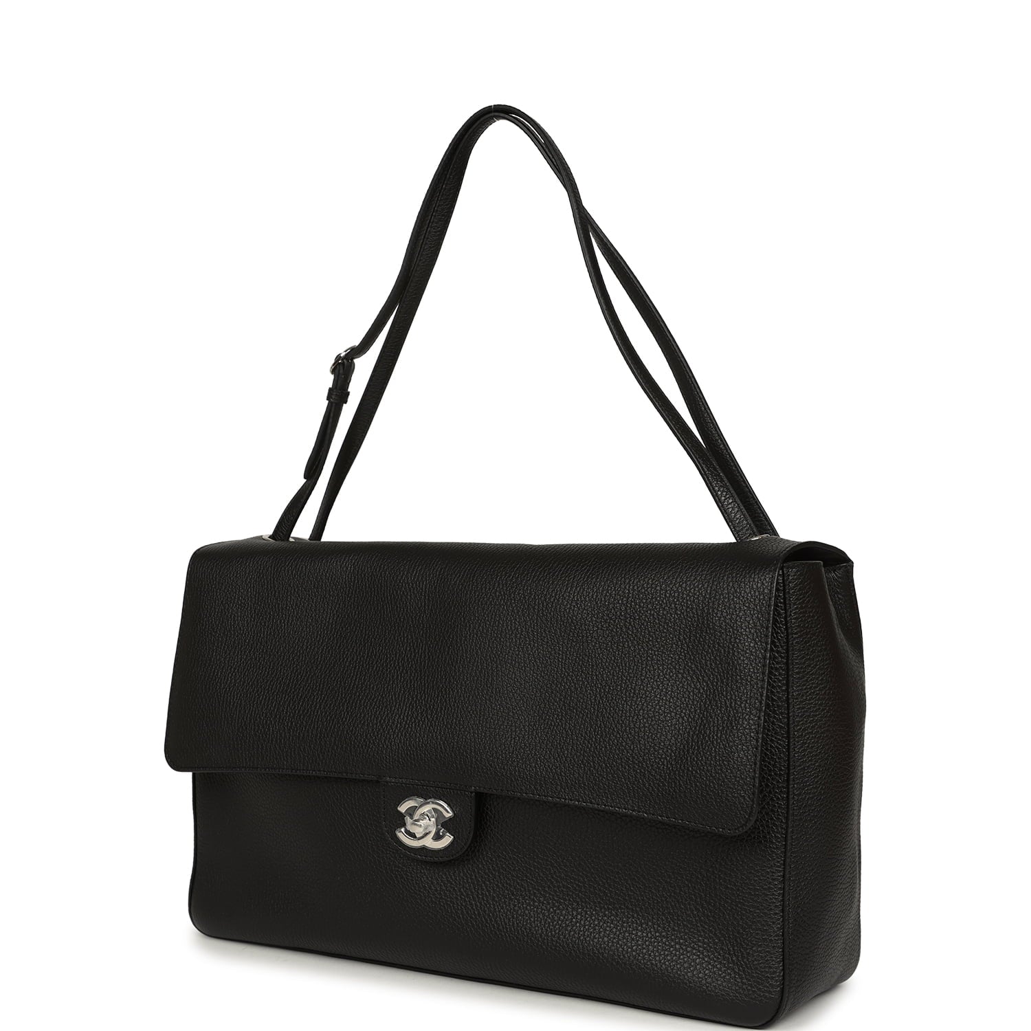 Chanel Maxi "Souplissimo" Large Flap Bag Black Caviar Silver Hardware
