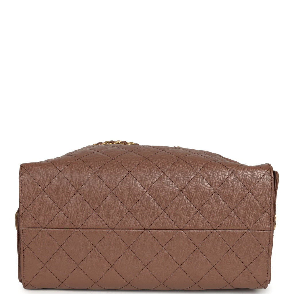 Chanel Medium 25 Hobo Bag Brown Caviar Antique Gold Hardware
