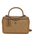 Chanel Small Top Handle Vanity Case Dark Beige Lambskin Light Gold Hardware