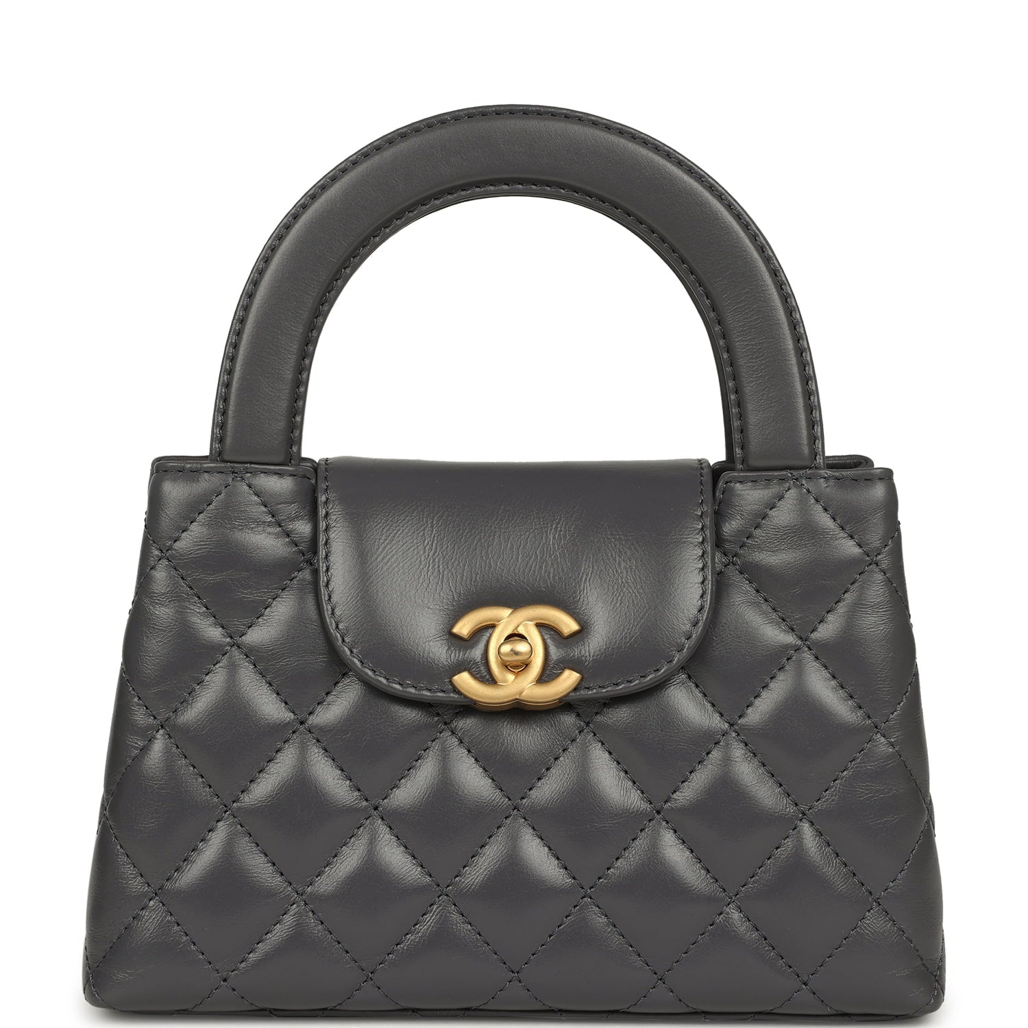 Pre-owned Chanel Small Kelly Shopper Grey Shiny Aged Calfskin Brushed Gold Hardware