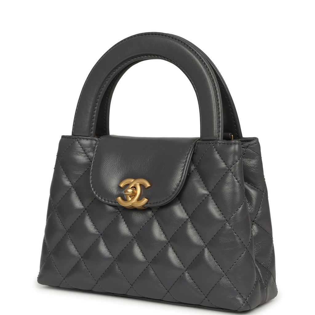 Pre-owned Chanel Small Kelly Shopper Grey Shiny Aged Calfskin Brushed Gold Hardware