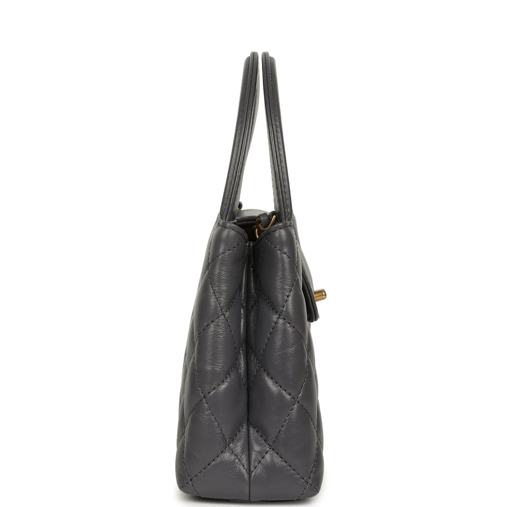 Pre-owned Chanel Small Kelly Shopper Grey Shiny Aged Calfskin Brushed Gold Hardware