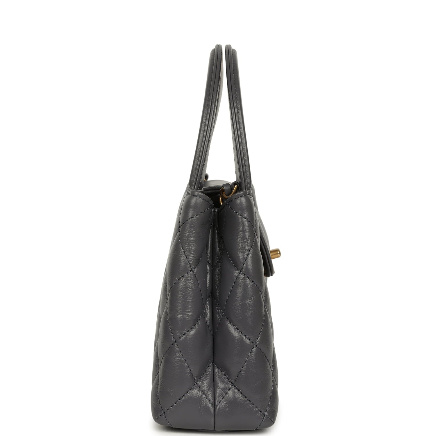 Pre-owned Chanel Small Kelly Shopper Grey Shiny Aged Calfskin Brushed Gold Hardware