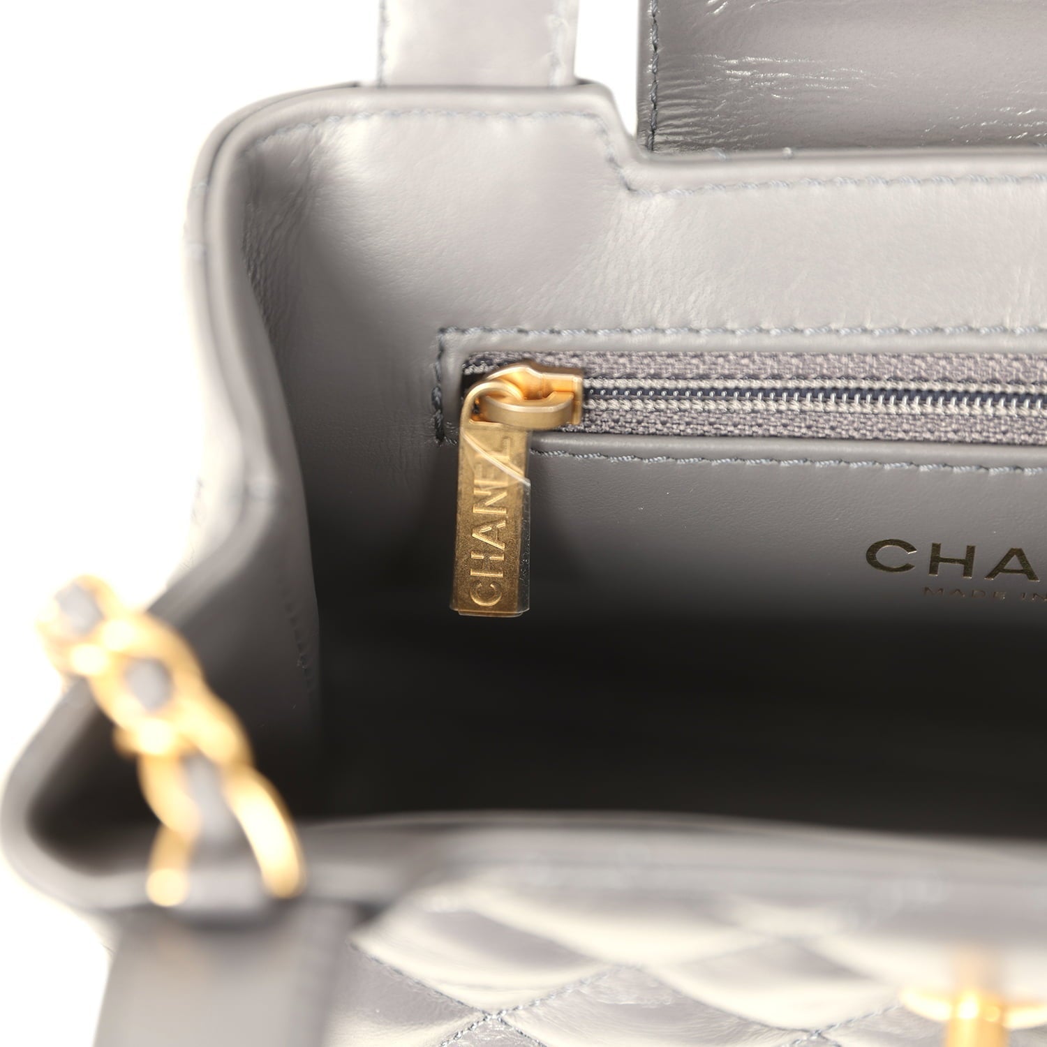 Pre-owned Chanel Small Kelly Shopper Grey Shiny Aged Calfskin Brushed Gold Hardware