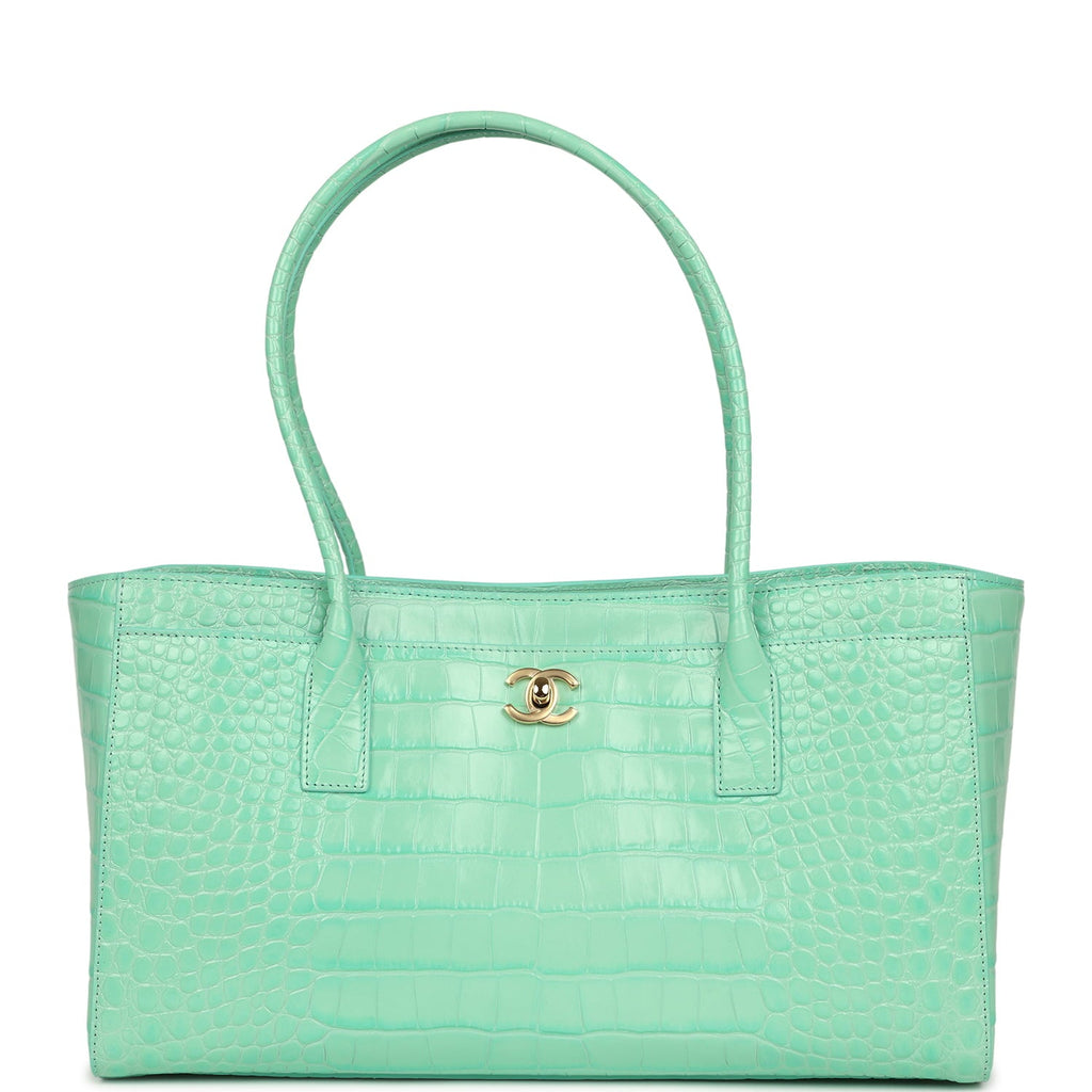 Chanel Small Cerf Shopping Bag Teal Croc Embossed Calfskin Gold Hardware