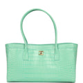 Chanel Small Cerf Shopping Bag Teal Croc Embossed Calfskin Gold Hardware