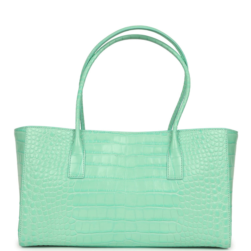Chanel Small Cerf Shopping Bag Teal Croc Embossed Calfskin Gold Hardware